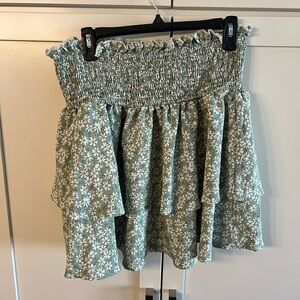 Floral Smocked Green Skirt